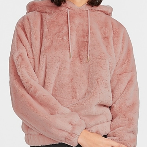 NWT Express Cozy Faux Fur Hoodie in Dusty Pink - Picture 2 of 6